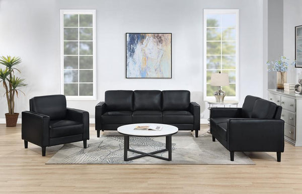 RUTH 3-PIECE UPHOLSTERED TRACK ARM SOFA SET BLACK 508361