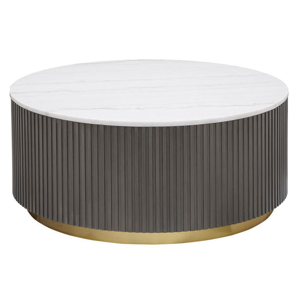 JASON ROUND MARBLE TOP COFFEE TABLE WHITE AND CHARCOAL 710418