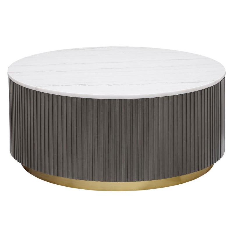 JASON ROUND MARBLE TOP COFFEE TABLE WHITE AND CHARCOAL 710418