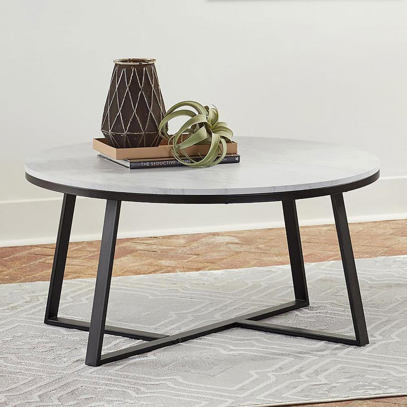 HUGO ROUND FAUX MARBLE COFFEE TABLE WHITE AND MATTE BLACK 723238