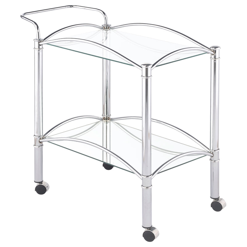 Shadix 2-tier Rectangular Glass Shelf Metal Bar Cart Chrome 910077