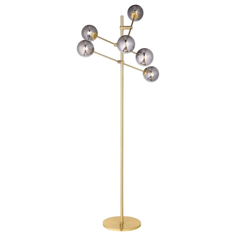 EXLINE 62-INCH MOLECULAR SMOKED ORB METAL FLOOR LAMP GOLD 920248