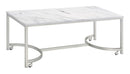 Leona Coffee Table with Casters White and Satin Nickel 721868