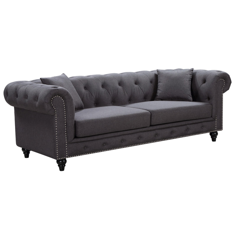 Meridian Chesterfield Stationary Fabric Sofa 662GRY-S IMAGE 1