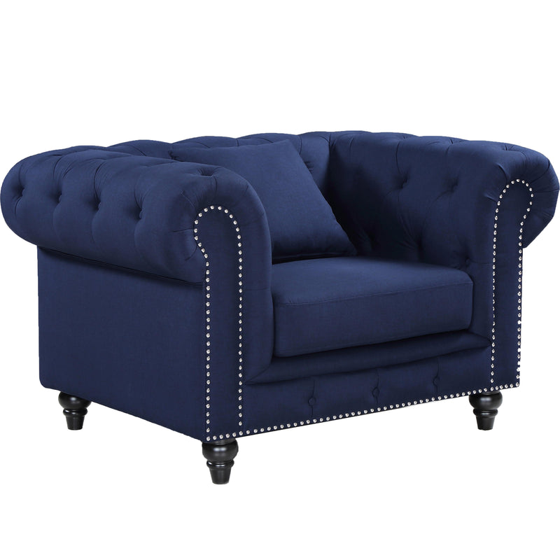 Meridian Chesterfield Stationary Fabric Chair 662Navy-C IMAGE 1