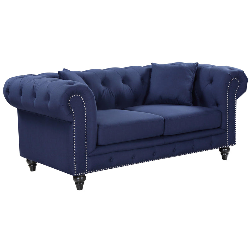 Meridian Chesterfield Stationary Fabric Loveseat 662Navy-L IMAGE 1