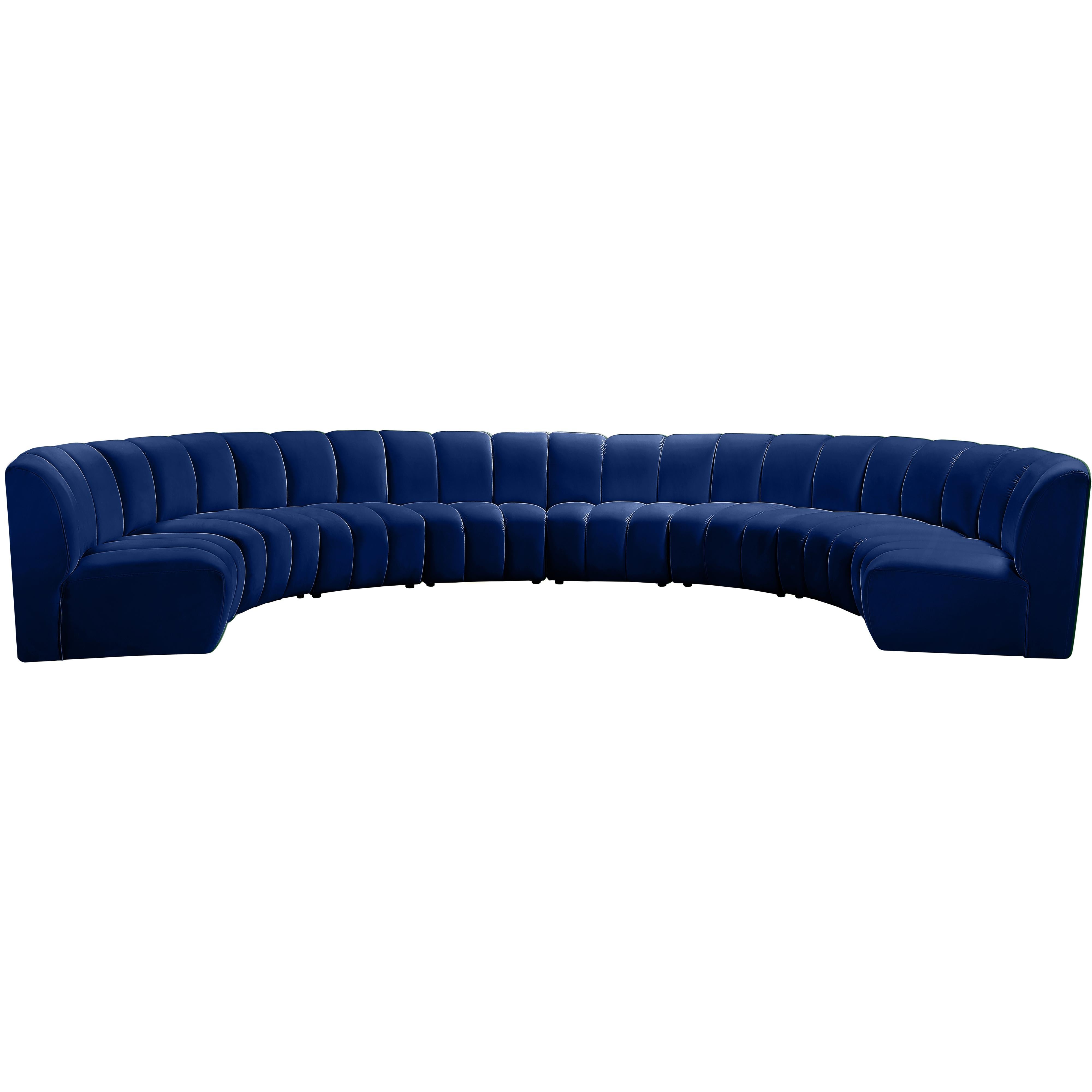Meridian Infinity Navy Velvet 8 pc Modular Sectional