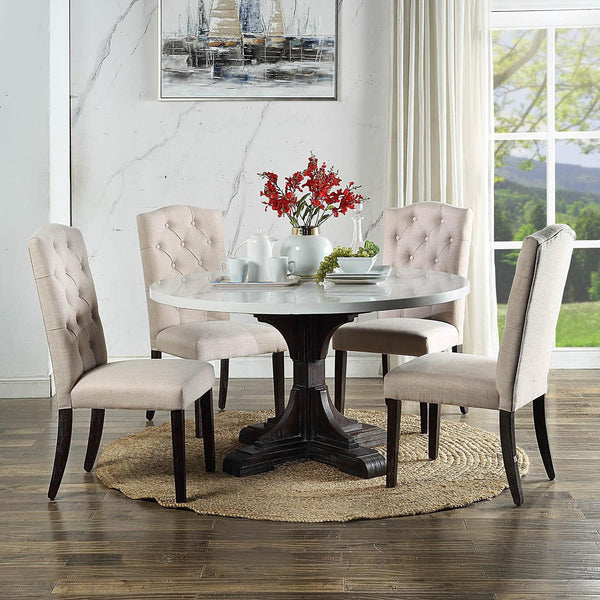 Acme Furniture Round Gerardo Dining Table with Marble Top and Pedestal Base DN00090 IMAGE 1