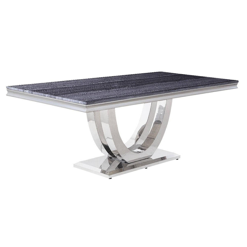 Acme Furniture Cambrie Dining Table with Faux Marble Top and Pedestal Base DN00221 IMAGE 1