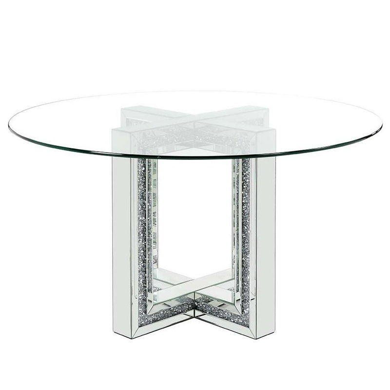 Acme Furniture Noralie Dining Table with Glass Top and Trestle Base DN00715 IMAGE 2