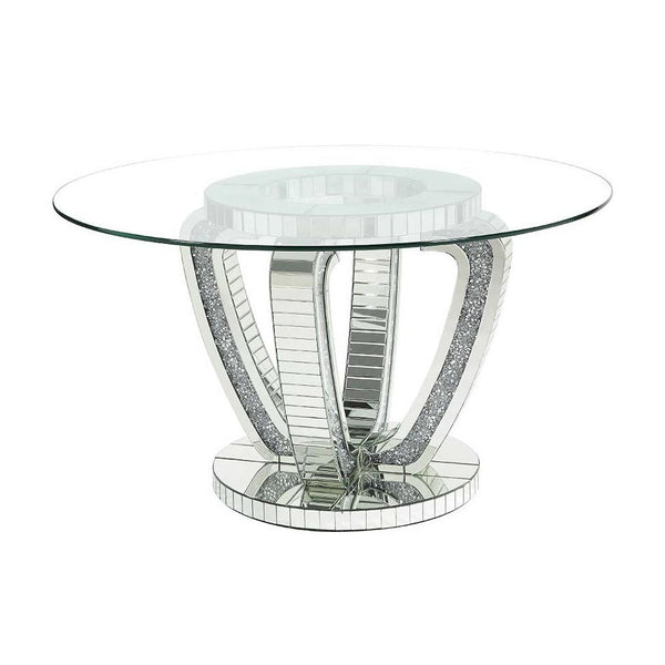 Acme Furniture Noralie Dining Table with Glass Top and Pedestal Base DN00717 IMAGE 1