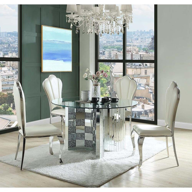 Acme Furniture Noralie Dining Table with Glass Top and Pedestal Base DN00718 IMAGE 4