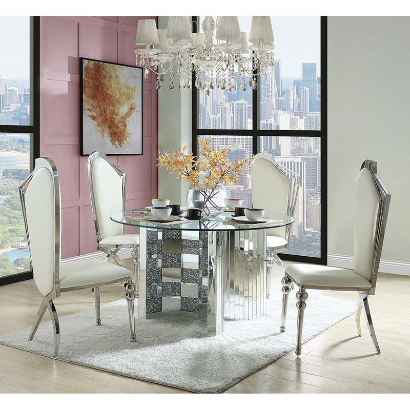 Acme Furniture Noralie Dining Table with Glass Top and Pedestal Base DN00718 IMAGE 5