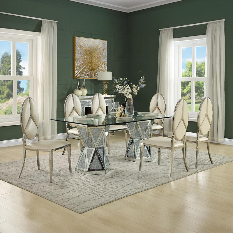 Acme Furniture Noralie Dining Table with Glass Top and Pedestal Base DN00722 IMAGE 5