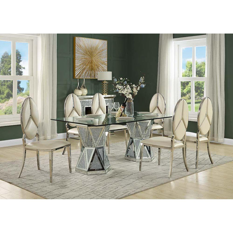 Acme Furniture Noralie Dining Table with Glass Top and Pedestal Base DN00722 IMAGE 5
