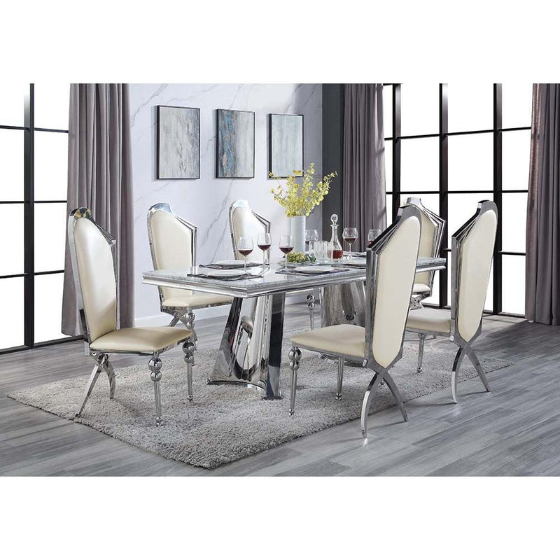 Acme Furniture Destry Dining Table with Faux Marble Top and Trestle Base DN01188 IMAGE 4