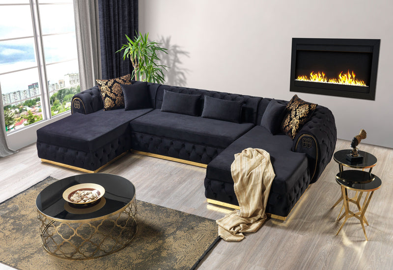 Jess Velvet Black Double Chaise Sectional