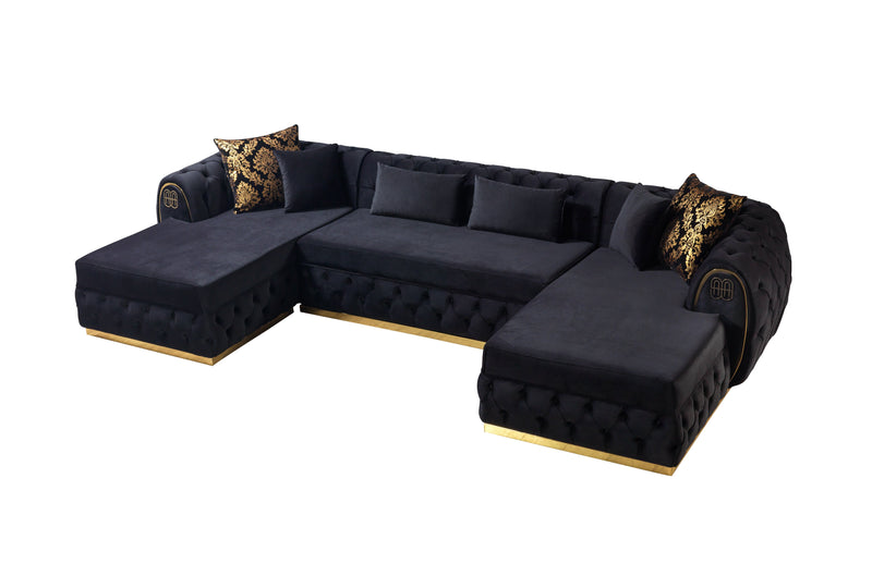 Jess Velvet Black Double Chaise Sectional
