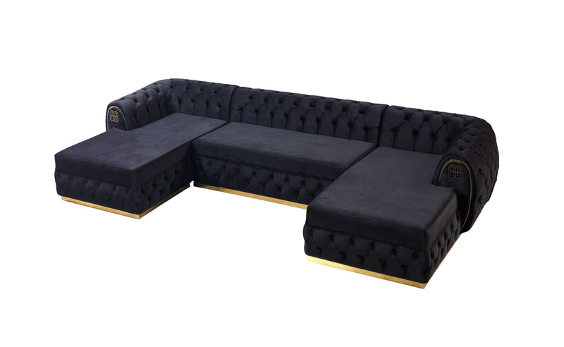 Jess Velvet Black Double Chaise Sectional